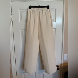 ESSENTIAL ELEMENTS Cream Wide Leg Elastic Waist Silk Pull On Pants Vintage  XS